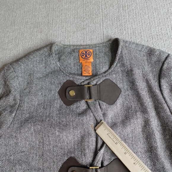 Tory Burch Blazer Brown Small Herringbone Tweed Jacket Toggle Front 22061513 - Picture 4 of 12